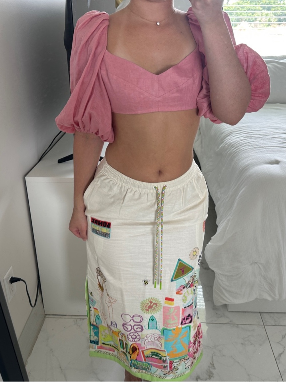 Zimmermann Cream Embroidered Midi Skirt